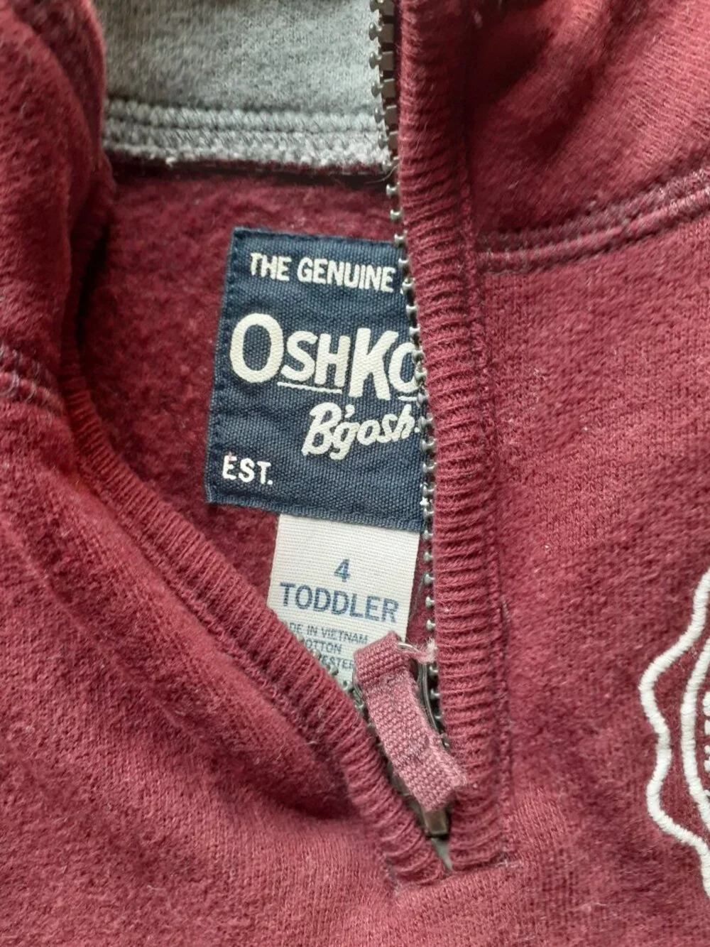 Oshkosh Boys Sweatshirt Burgundy Quarter Zip Pullover 4T